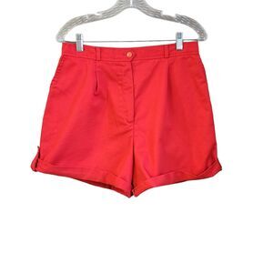 Vintage Variety Shorts Women Size 15/16 Pleat Front Cuffed Red High Rise 80s 90s